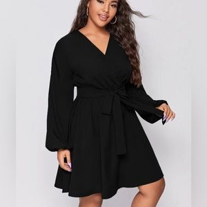 Shein Curve Mock Wrap Dress (1X) (black) (never worn)